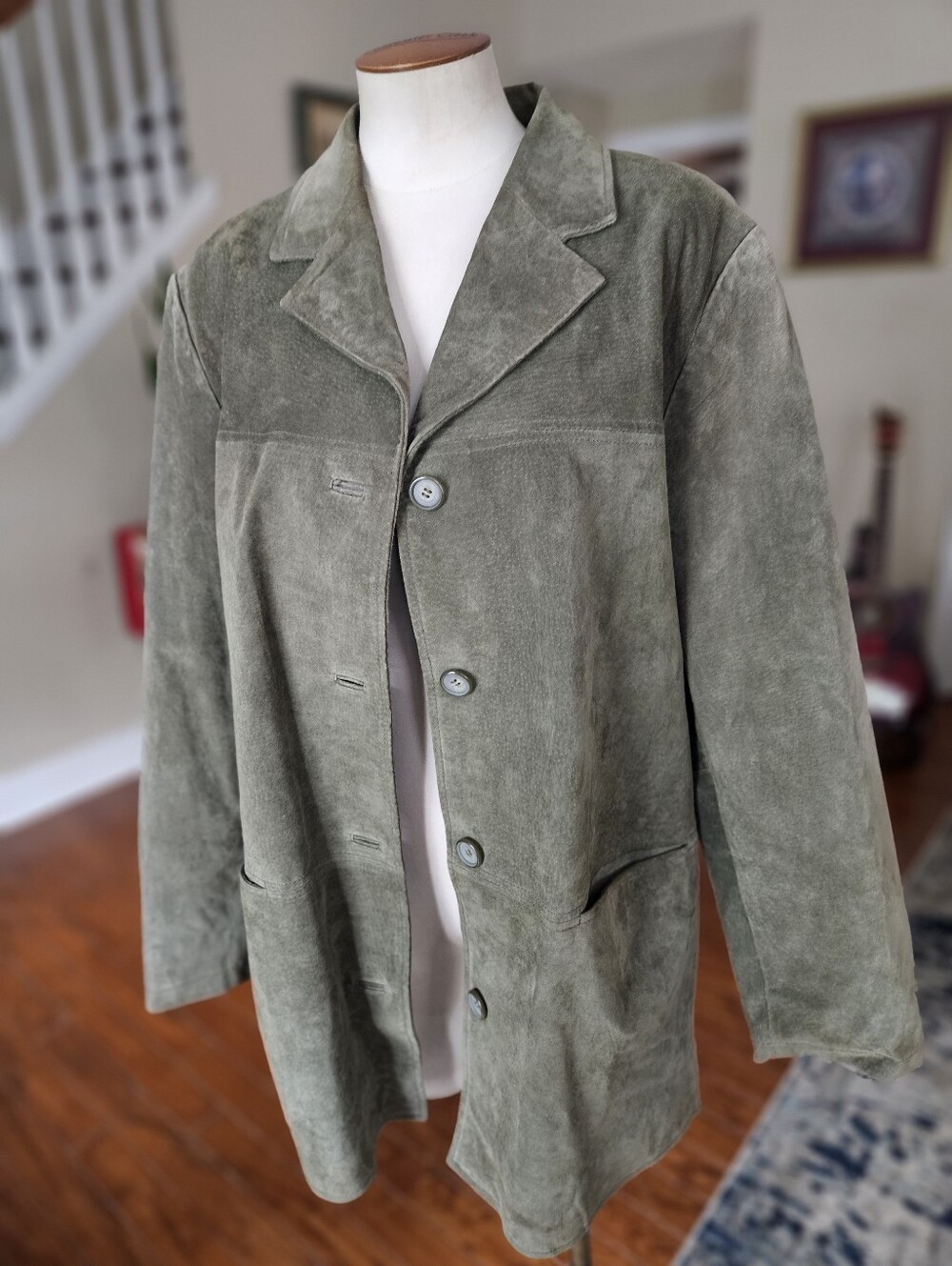 VTG 90s ISZ Olive Green Leather Jacket Large